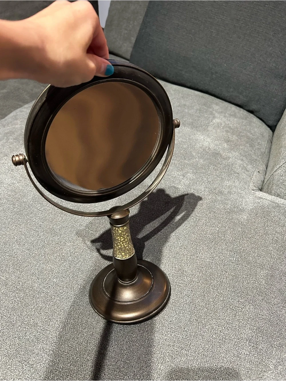 Decorative Vintage Bronze Finish Vanity Mirror with Crystal Accent - Bronze